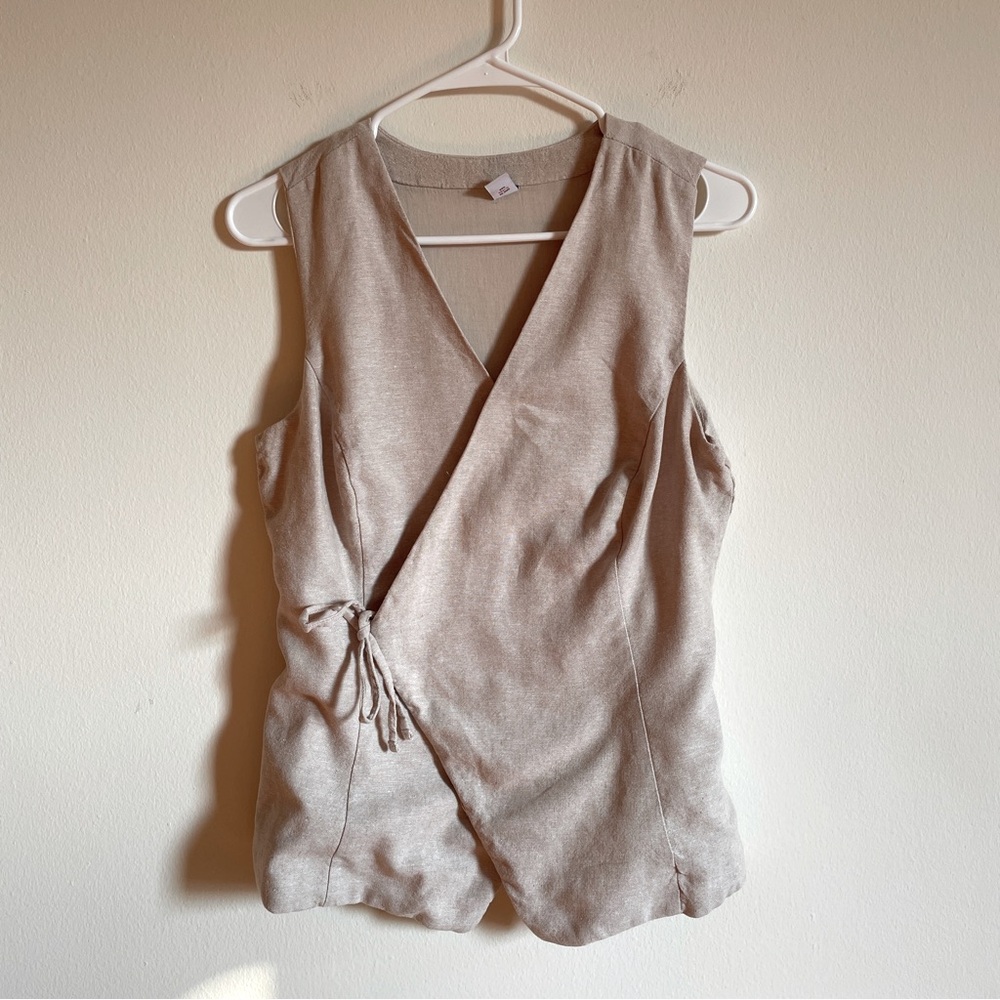 Old Navy Linen Blend Side Tie Vest Beige Size US Small Women